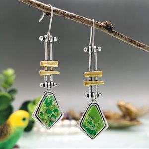 Any 2/$20! Silver Modern Abstract Yellow & Green Lacquer Drop Earrings